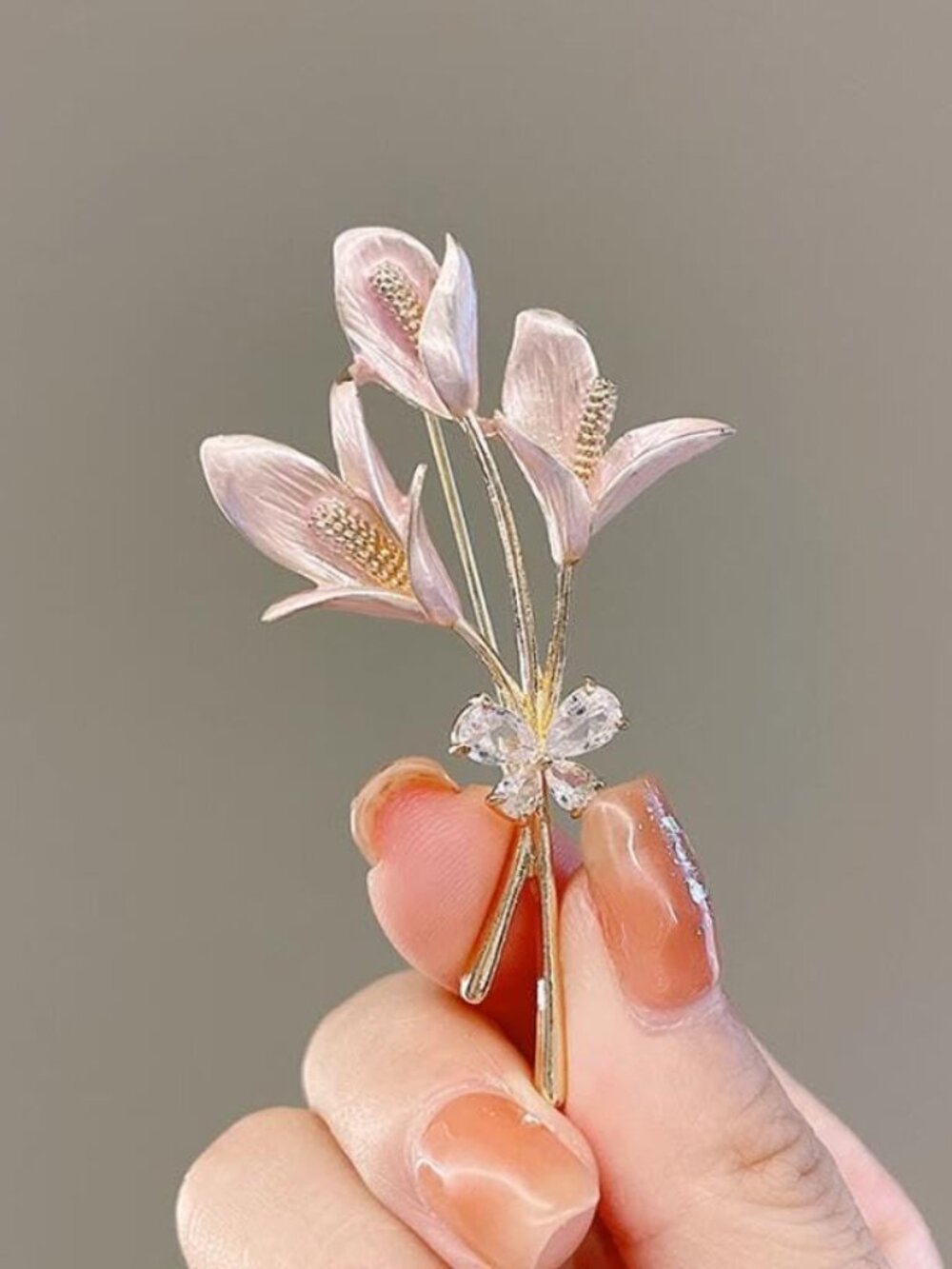 New - Elegant Pink Lily Flower Brooch Pin for Women – Rhinestone Lily Lapel Pin